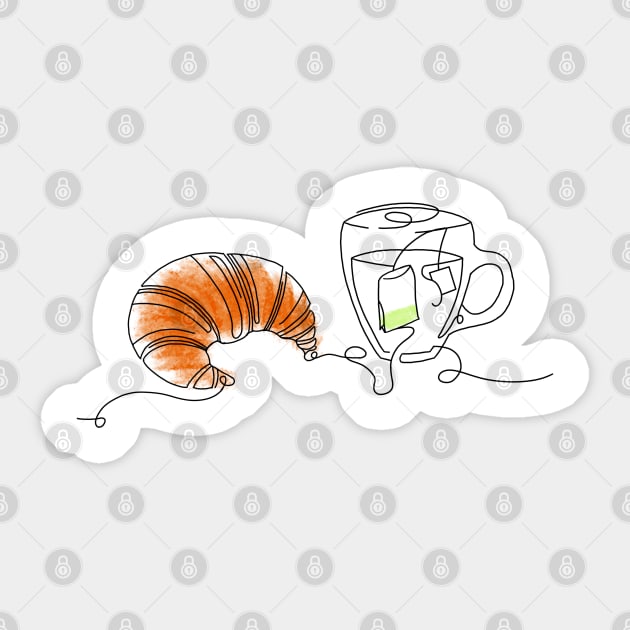 Croissant and Tea Sticker by Tebscooler